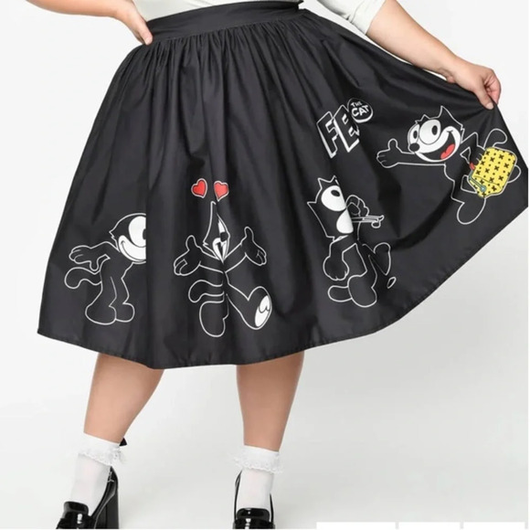 Unique Vintage X Felix The Cat Bow Sweetie Hearts Swing Skirt Black/ # 0137 - Picture 3 of 5